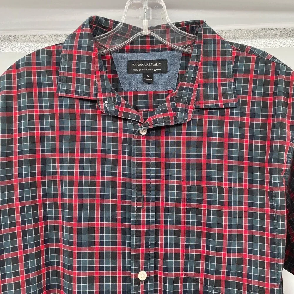 Banana Republic Men's Checkered Button Up Shirt Slim Fit Multicolor Size Large